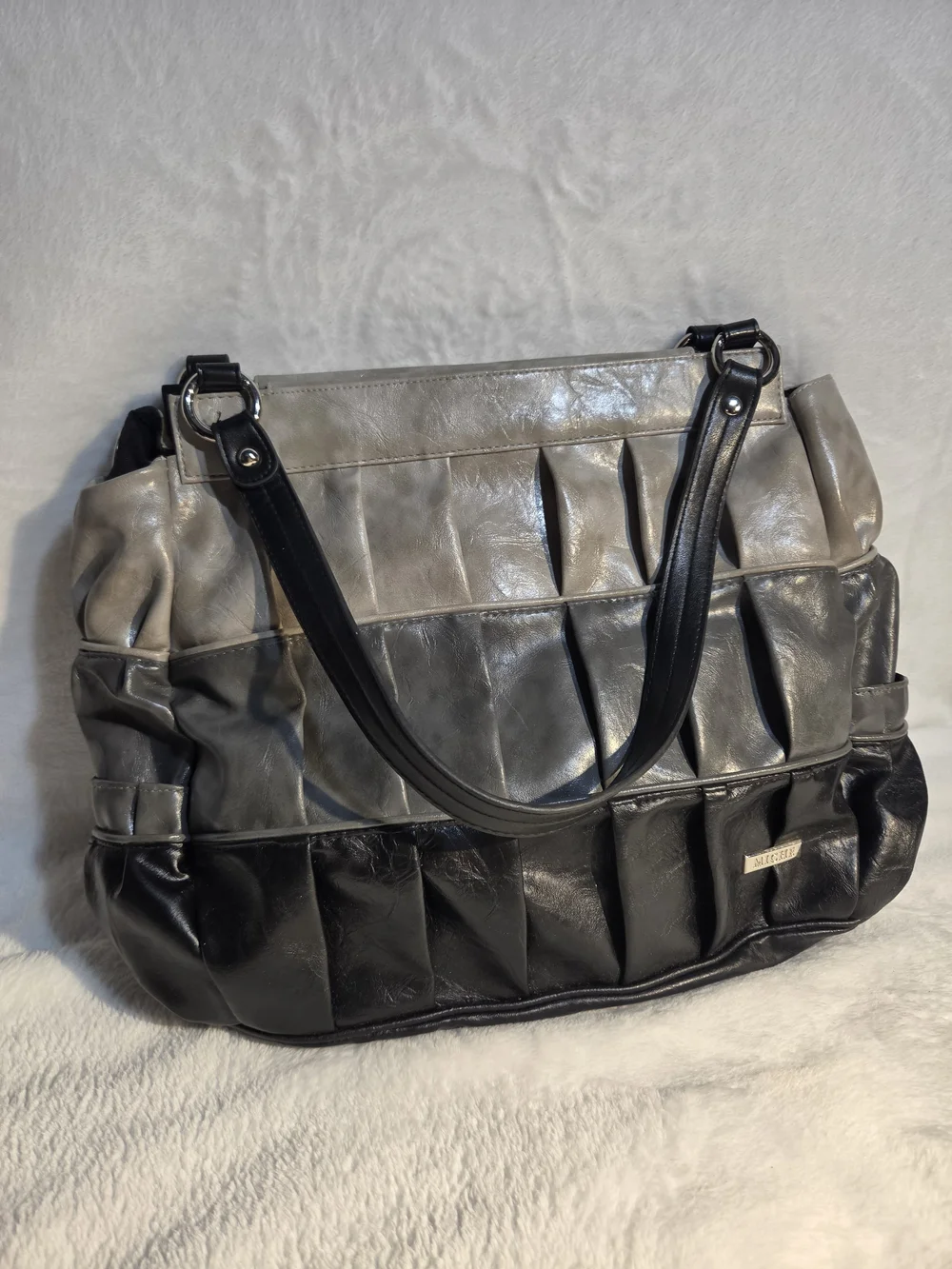 Miche Tri-Panel Pleated Shoulder Bag in Black and Gray
